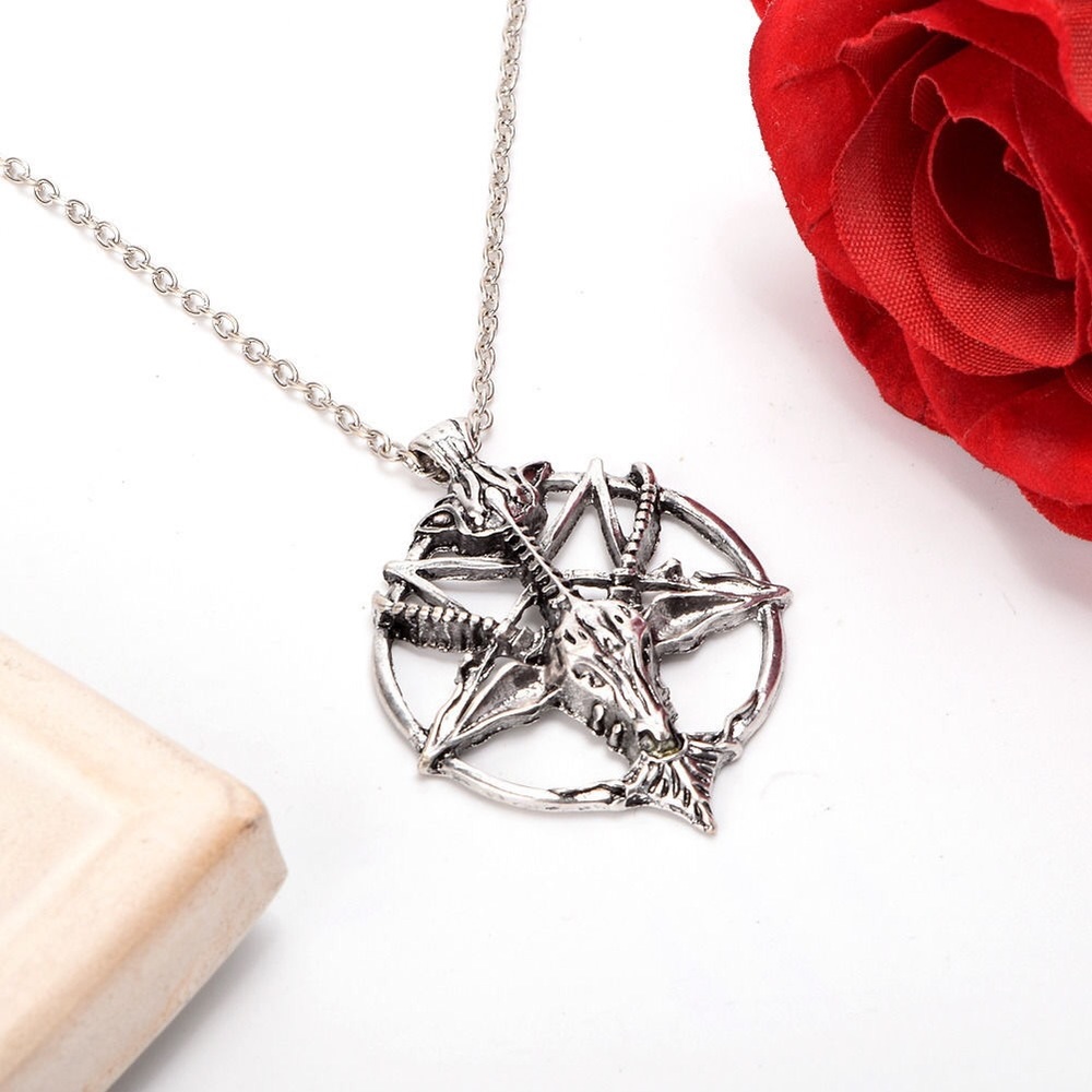 Baphomet Silver Pentagram Occult LHP Necklace - Picture 3 of 5