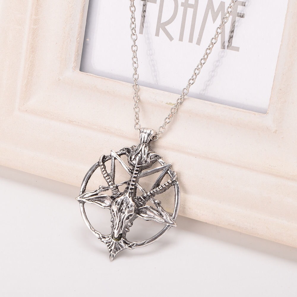 Baphomet Silver Pentagram Occult LHP Necklace - Picture 4 of 5
