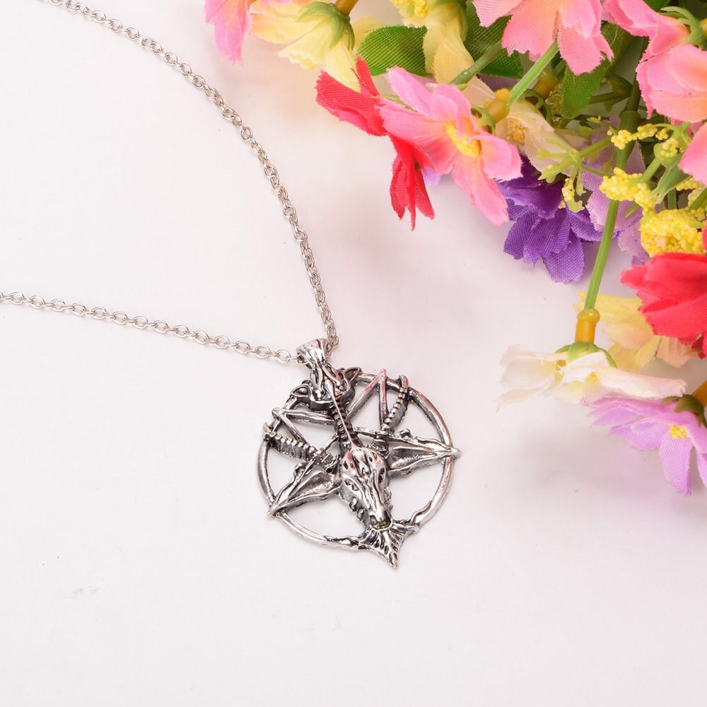 Baphomet Silver Pentagram Occult LHP Necklace - Picture 5 of 5