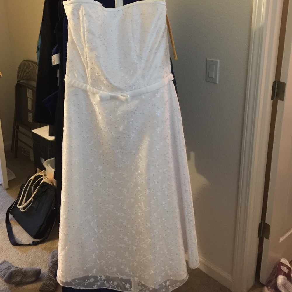 Sparkly white Jessica McClintock dress