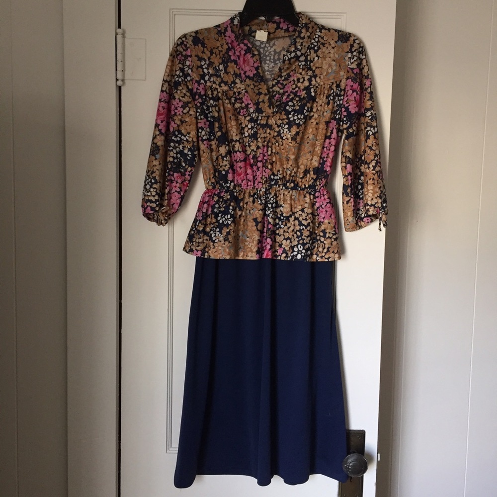 Vintage Navy Floral Peplum Dress