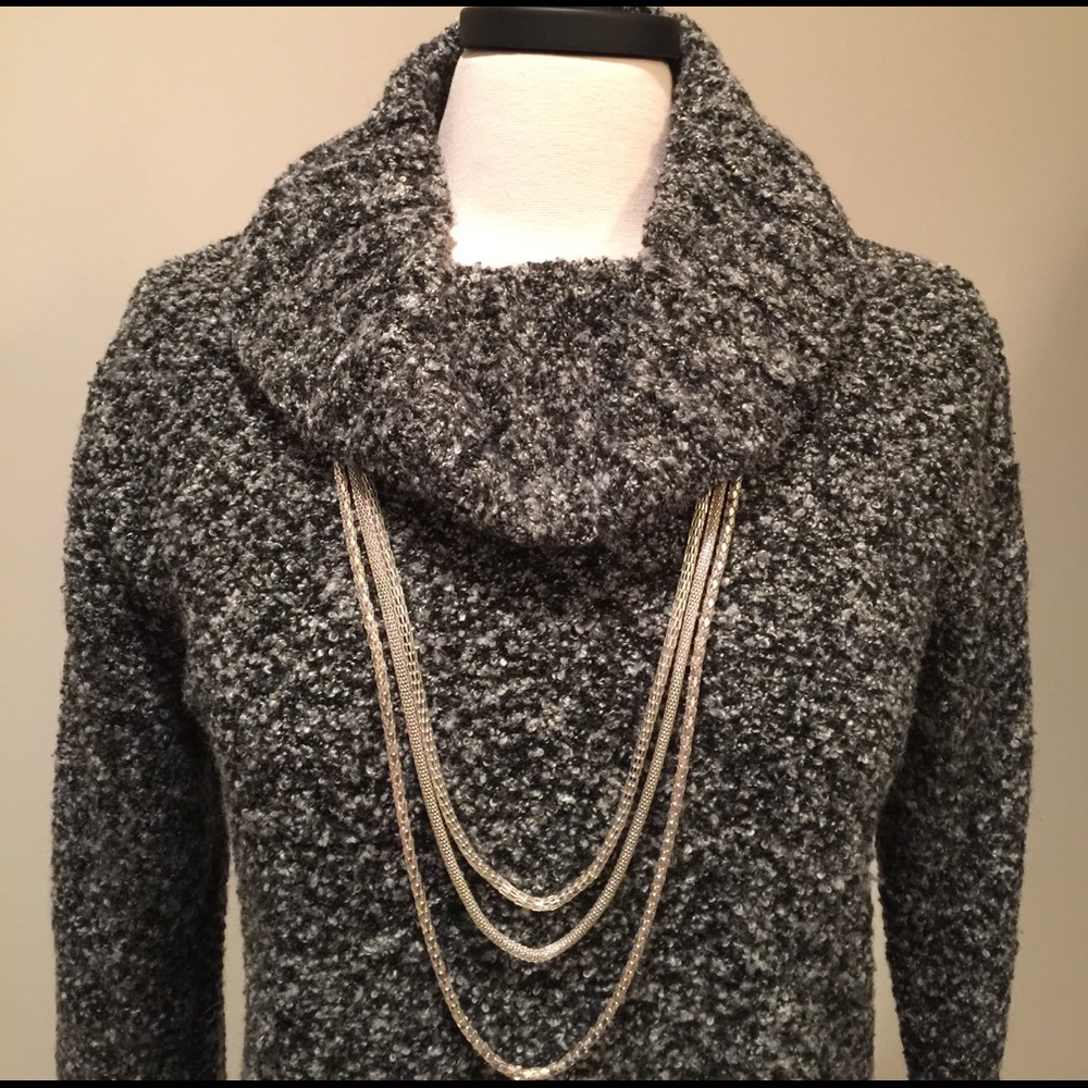 Jones New York Black Gray Cowl Neck Sweater