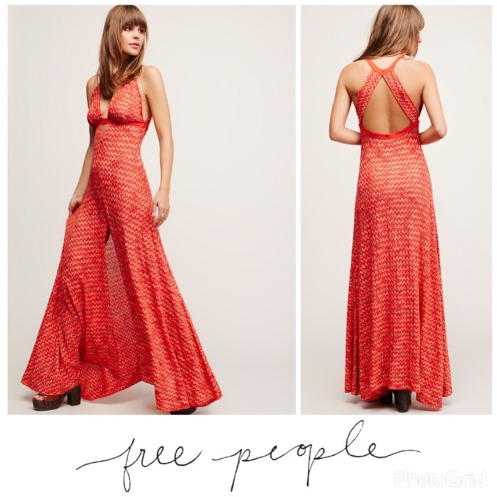 Free People Red Multi Meadow Maxi Dress NWT