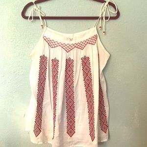 White Embroidered Tie Strap Tank Top