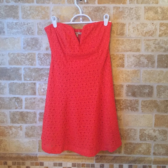 Charlotte Russe Dresses & Skirts - SOLD Orange Eyelet Strapless Dress