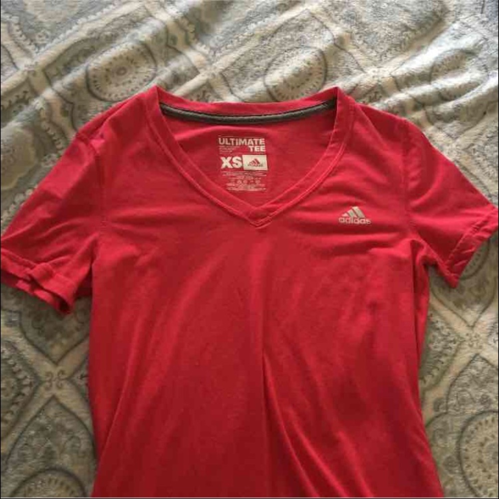 Pink adidas workout v neck t shirt