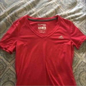Pink adidas workout v neck t shirt