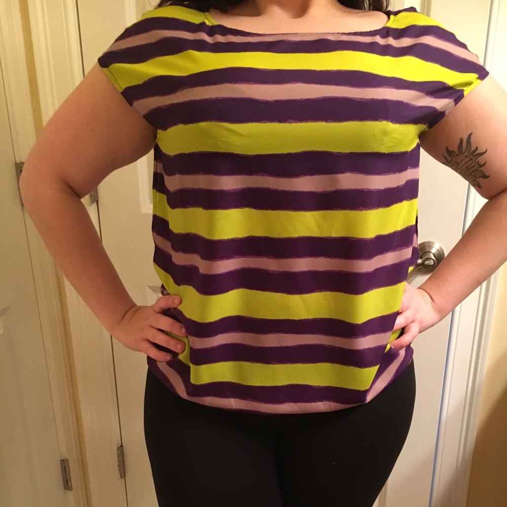 Green and purple striped Loft blouse