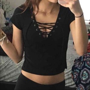 Strappy front t shirt lace up