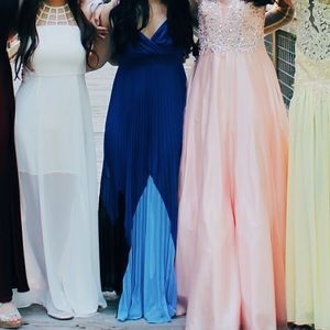 Blue Pleated Formal Dress