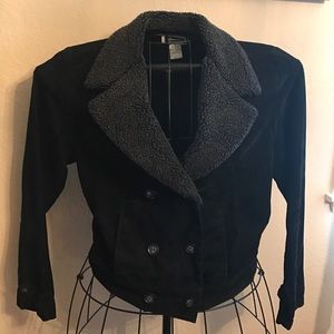 Suede like double breasted waist jacket