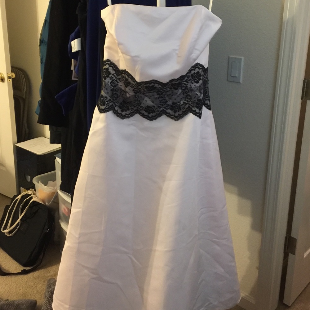 Off white black laced formal dress
