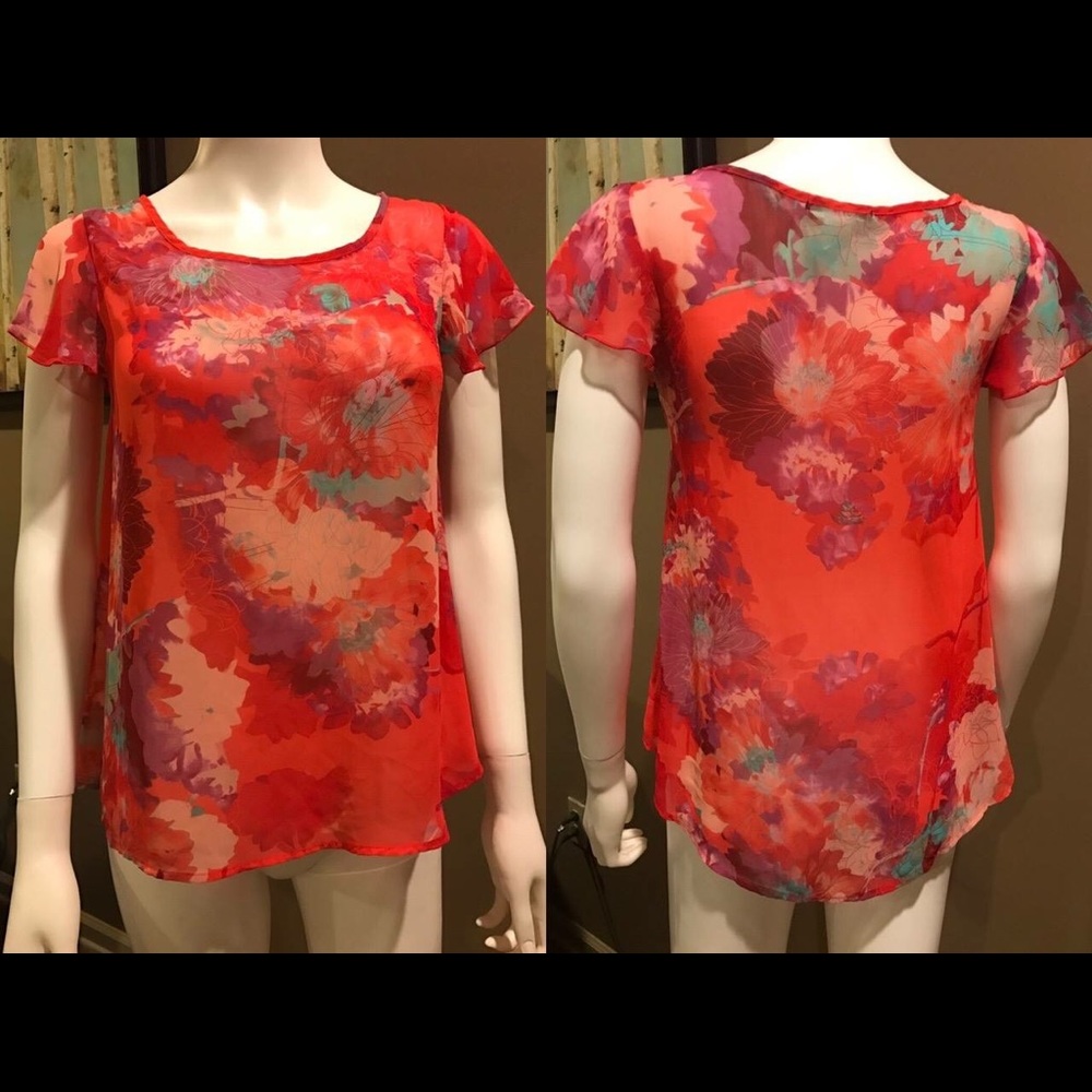 Yanna Floral Print Flutter Sleeve Blouse