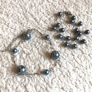 Black Pearl Bracelet Bundle - Two Silver Bracelets