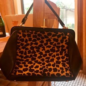 Ann Taylor Black Leather & Calf Hair Handbag