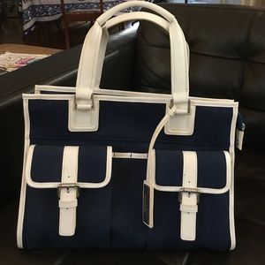 Talbots New Navy and White Canvas Tote Purse Bag