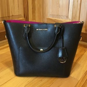 Michael Kors black and hot pink tote