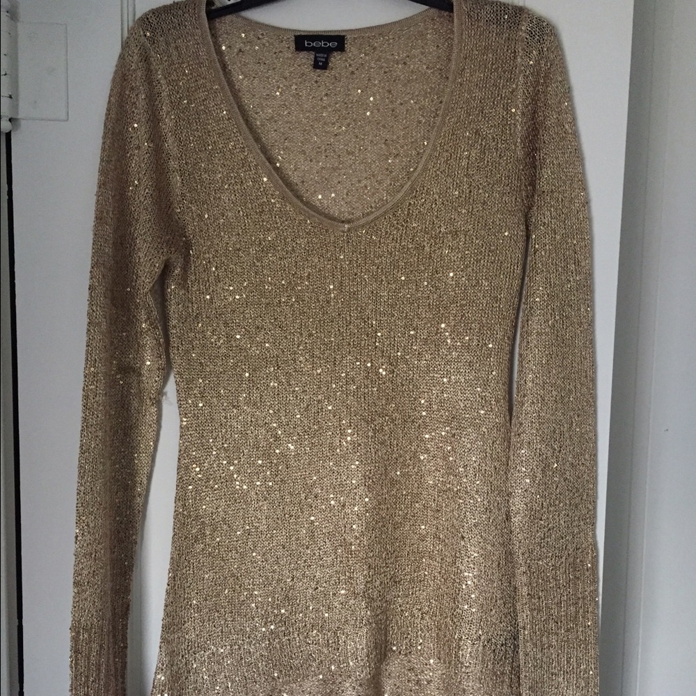 Bebe Gold Sequined High Low Tunic