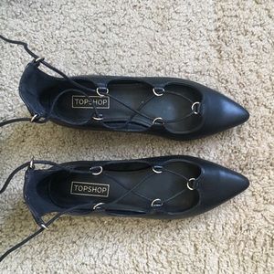 Black leather top shop lace up flats!