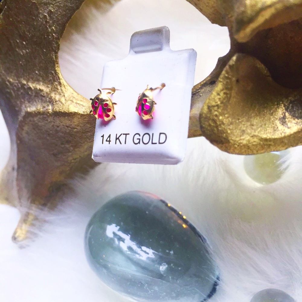 . {14K GOLD} Ladybugs + garner stud earrings - Picture 5 of 8