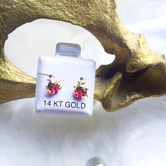 . {14K GOLD} Ladybugs + garner stud earrings - Picture 3 of 8