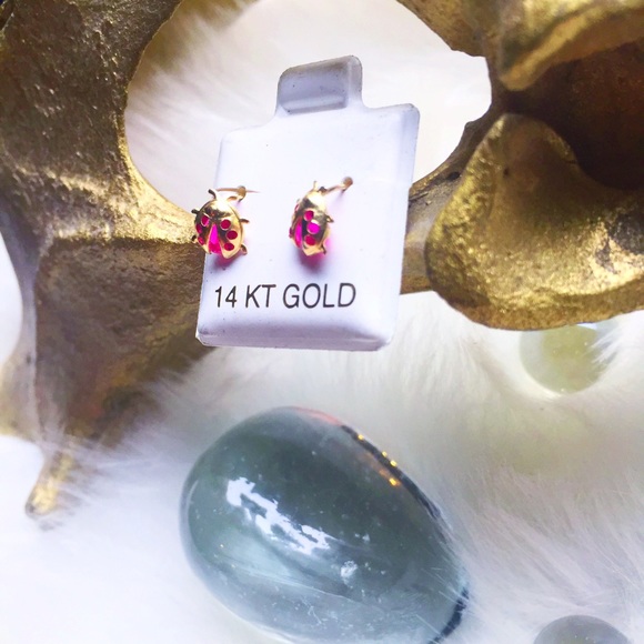 . {14K GOLD} Ladybugs + garner stud earrings - Picture 5 of 8