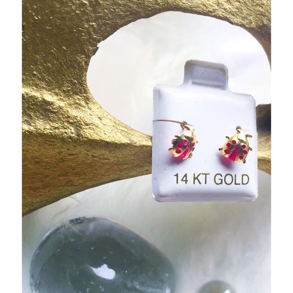 . {14K GOLD} Ladybugs + garner stud earrings - Picture 6 of 8