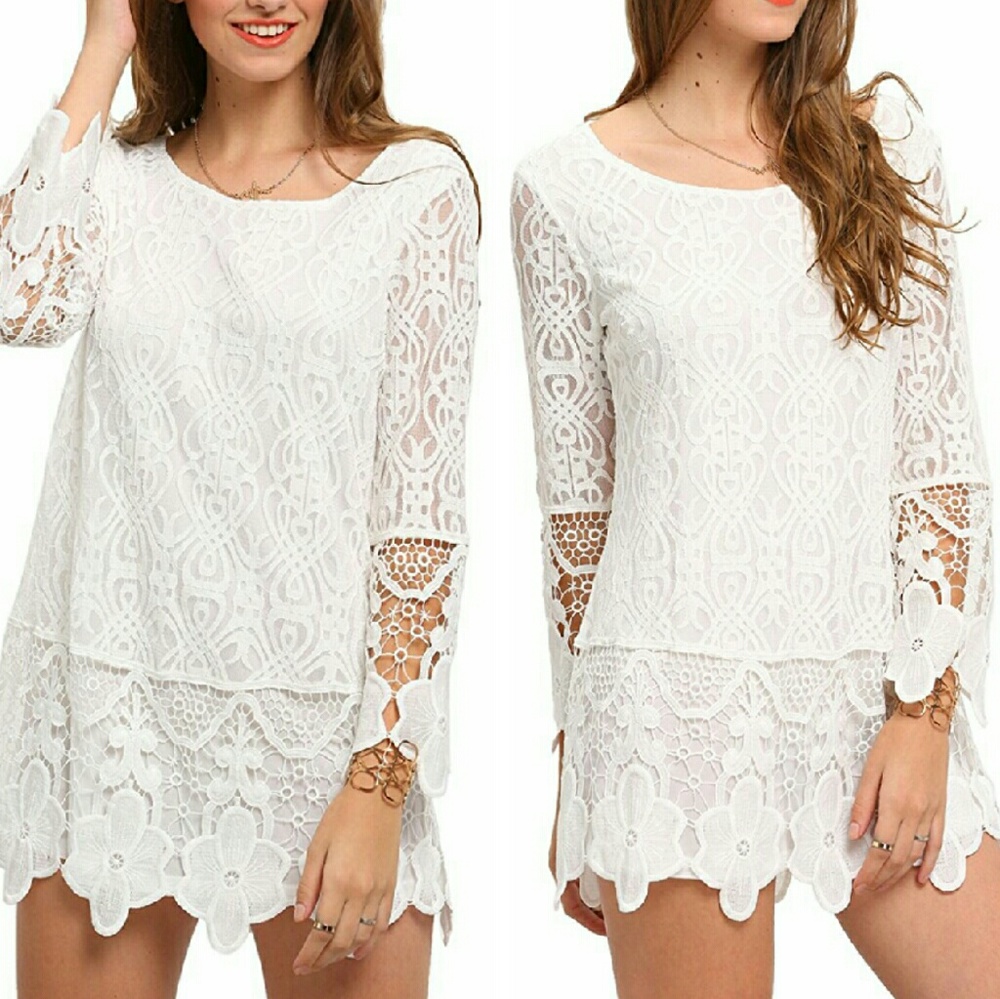 boho chic white crochet lace tunic festival dress