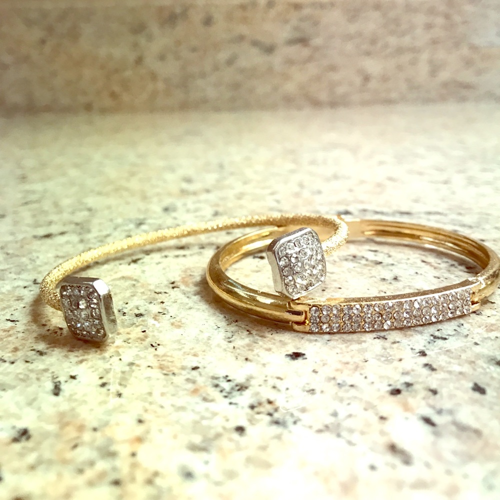 Gold and CZ stacking bracelets