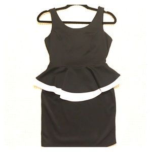 Neoprene black tight dress with peplum