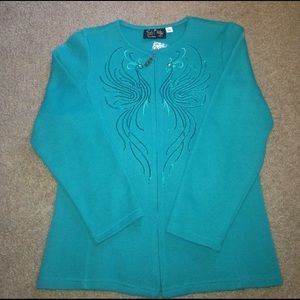 Sequined teal sweater from Bob Mackie CLEARANCE!
