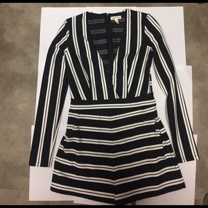 Silence + Noise Black and White Striped Romper