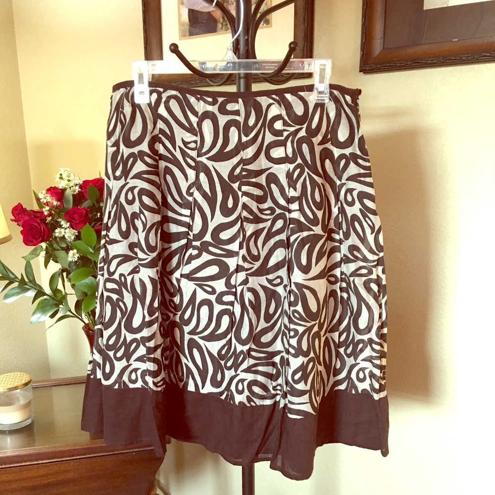 Brown and cream fit and flair A-line skirt