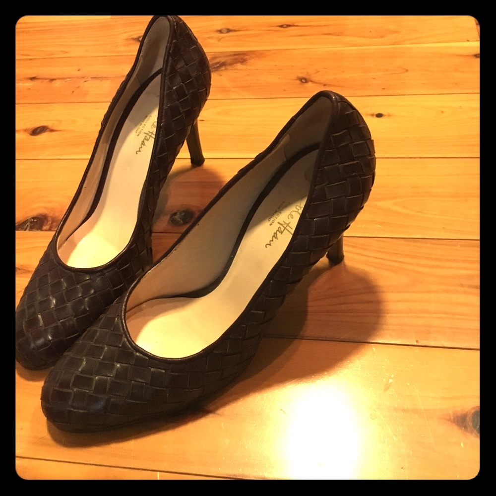Cole Haan brown basket weave leather heels.