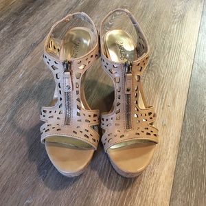 Tan zip up wedges