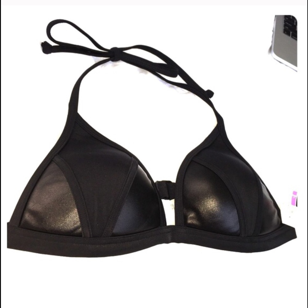 Victoria's Secret Black Paten Leather Swim Top