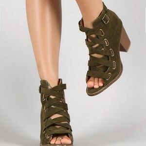 Black Peep Toe combat booties