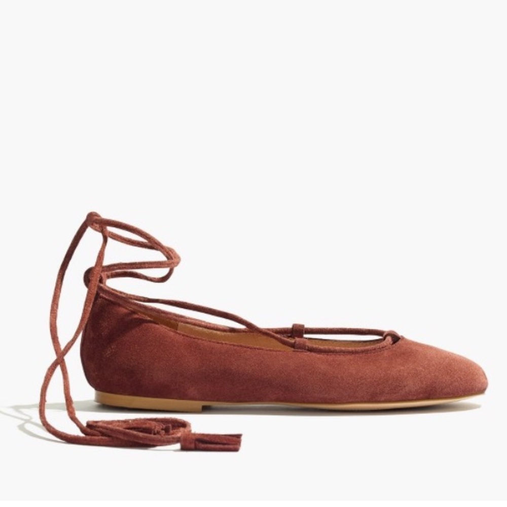 NWB Madewell tassel lace up suede round toe flats - Picture 4 of 4