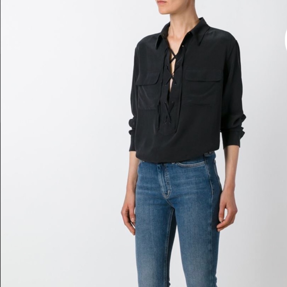 Equipment Lace Up Henley Blouse