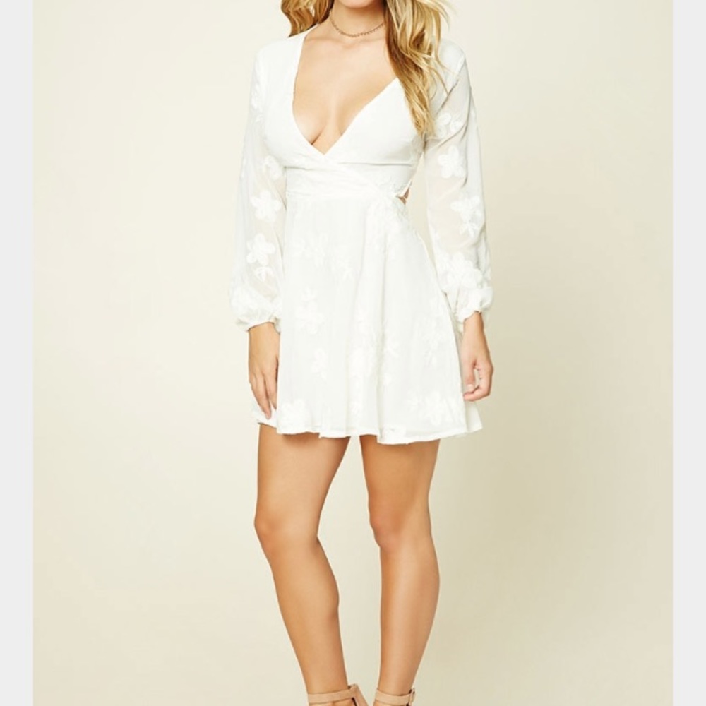 White Mini Dress- Open Back-Floral Print