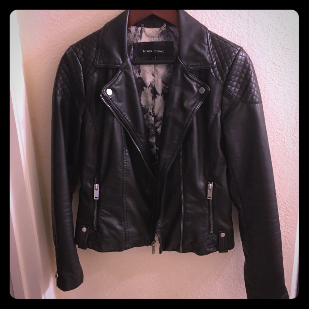 Black Rivet Faux Leather Moto Jacket