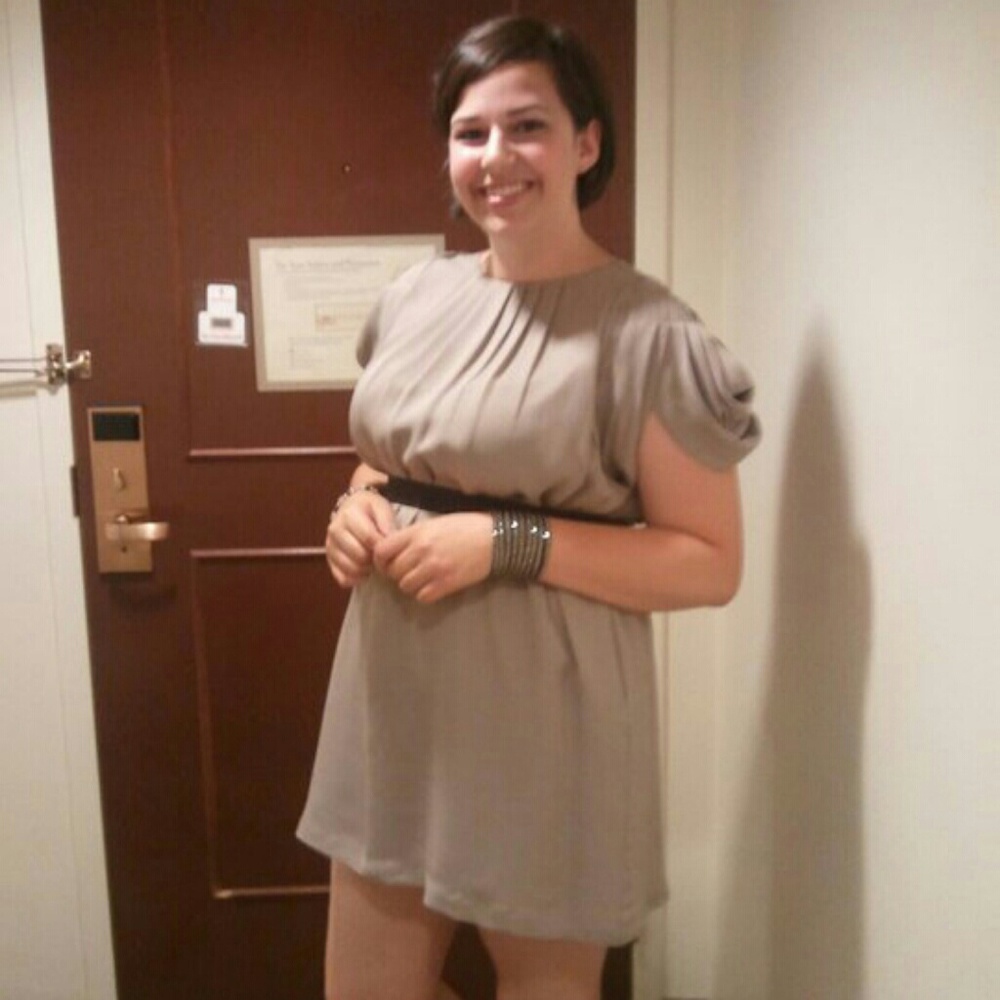 Taupe Silk Mini Shift Dress