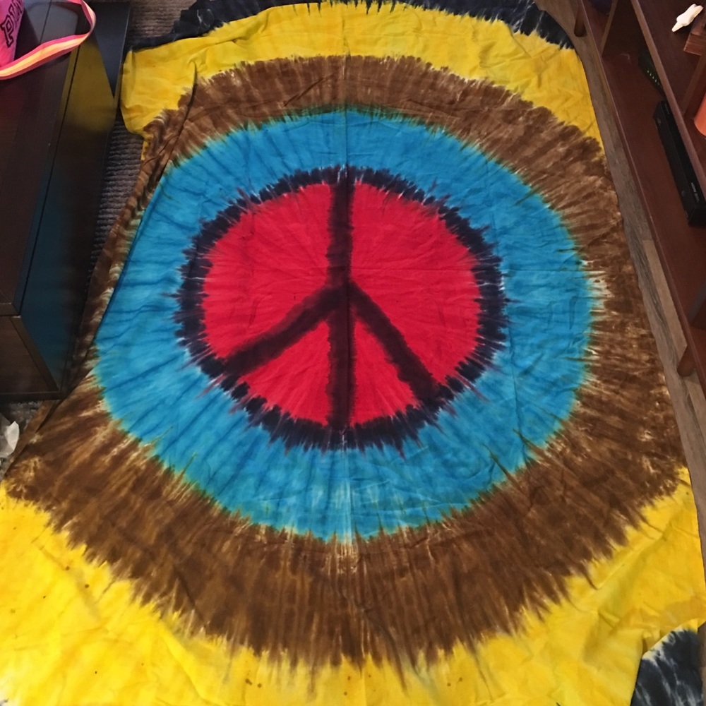 Large tie dye peace sign tapestry