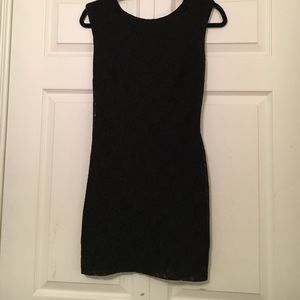 High neck body con black lace dress