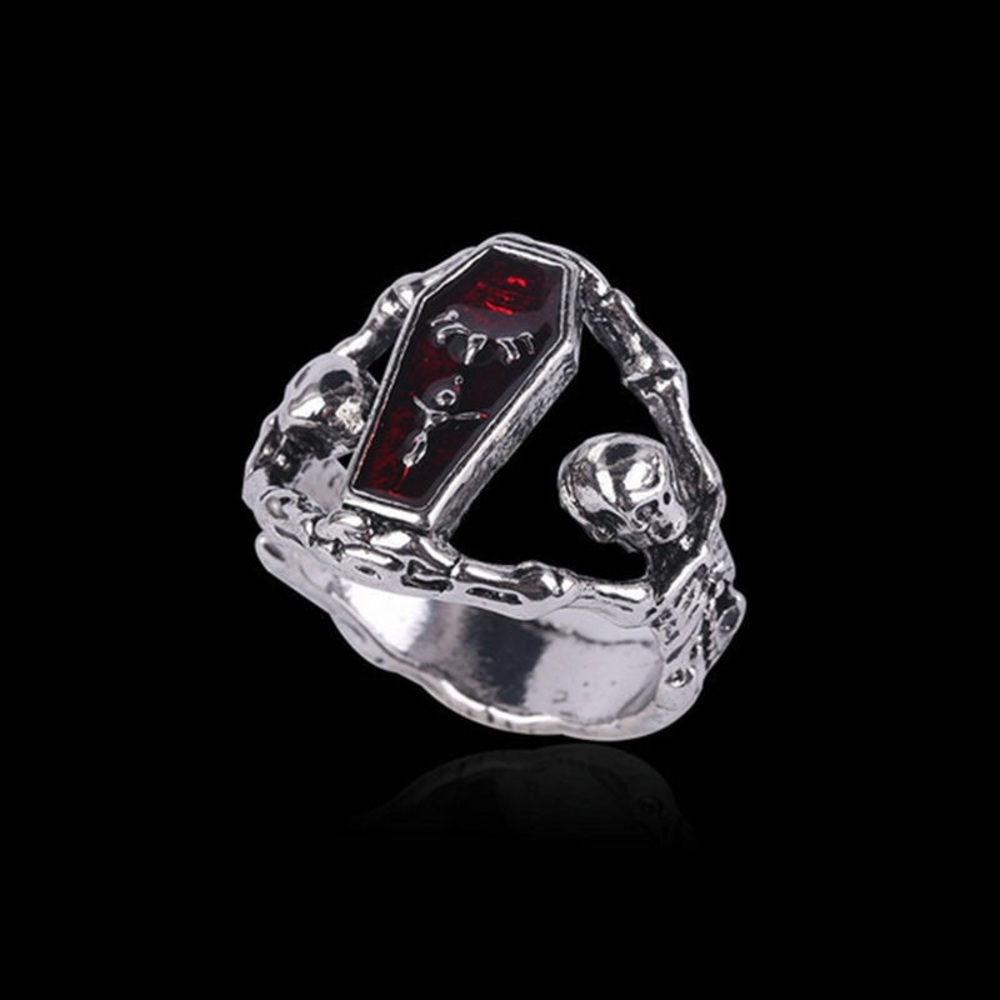 🌟LAST 1🌟 Goth Red Vampire Coffin Skeletons Ring - Picture 8 of 8