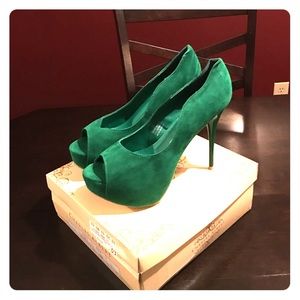 Sea Green Peep Toe Pumps!!! Never Worn!!!