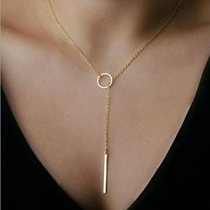Gold Plated Circle Cross Lariat Necklace