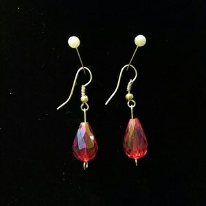 Crystal Teardrop Earrings | Wine Red, Dangle