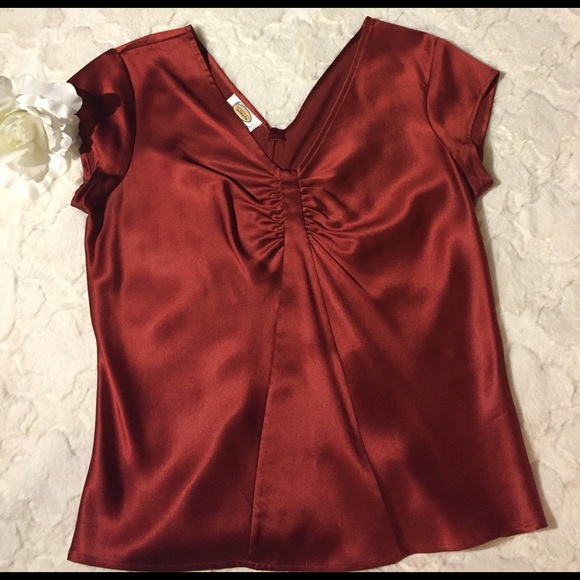 Talbots Tops - Talbots 💯 Silk V-Neck Rust Blouse,6P
