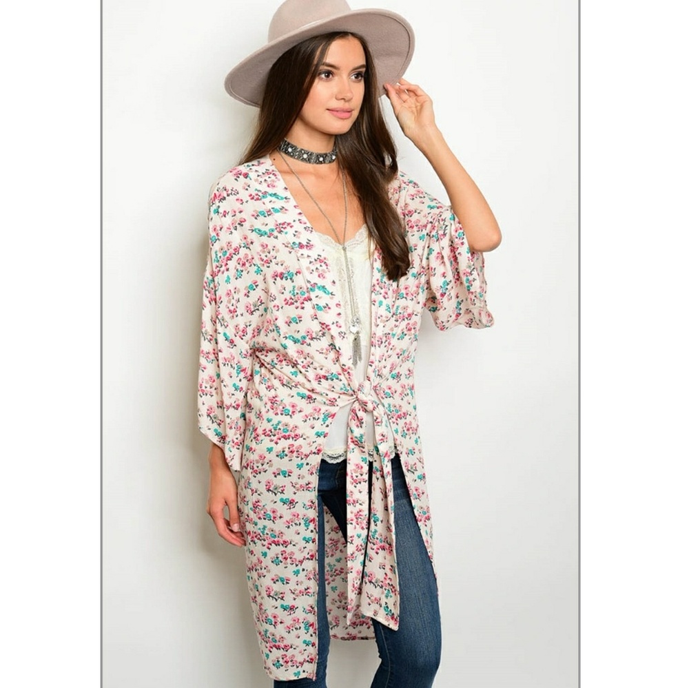 Long Floral kimono tie front